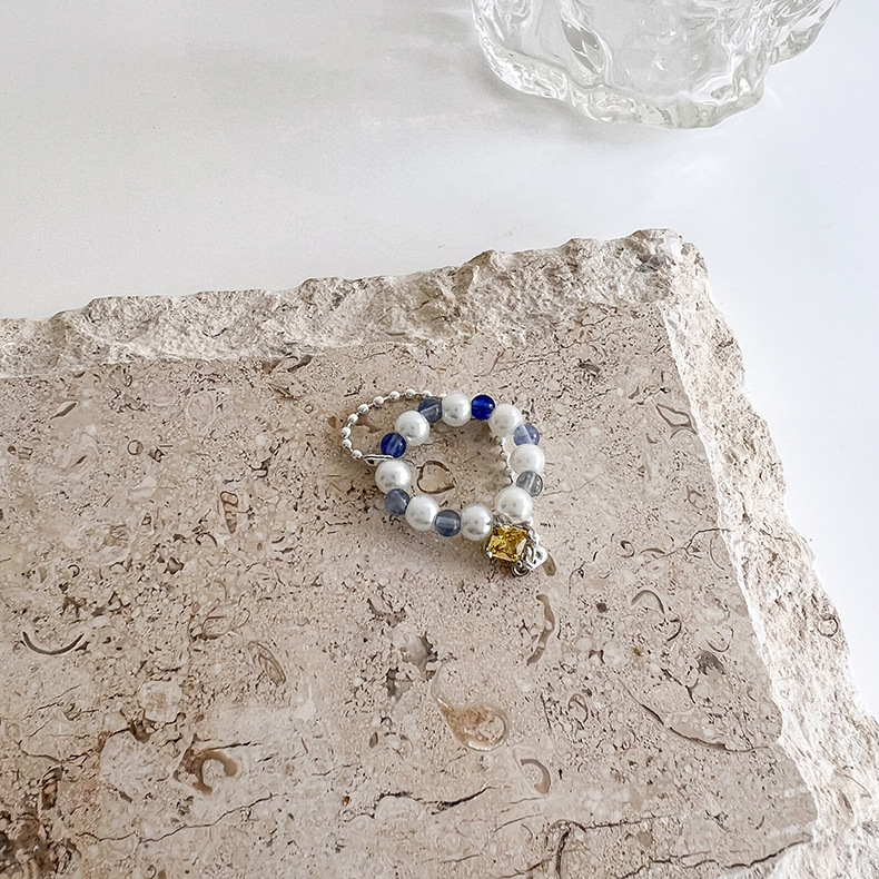 Korean pearl crystal zircon ring fashion elastic pearl ringpicture3