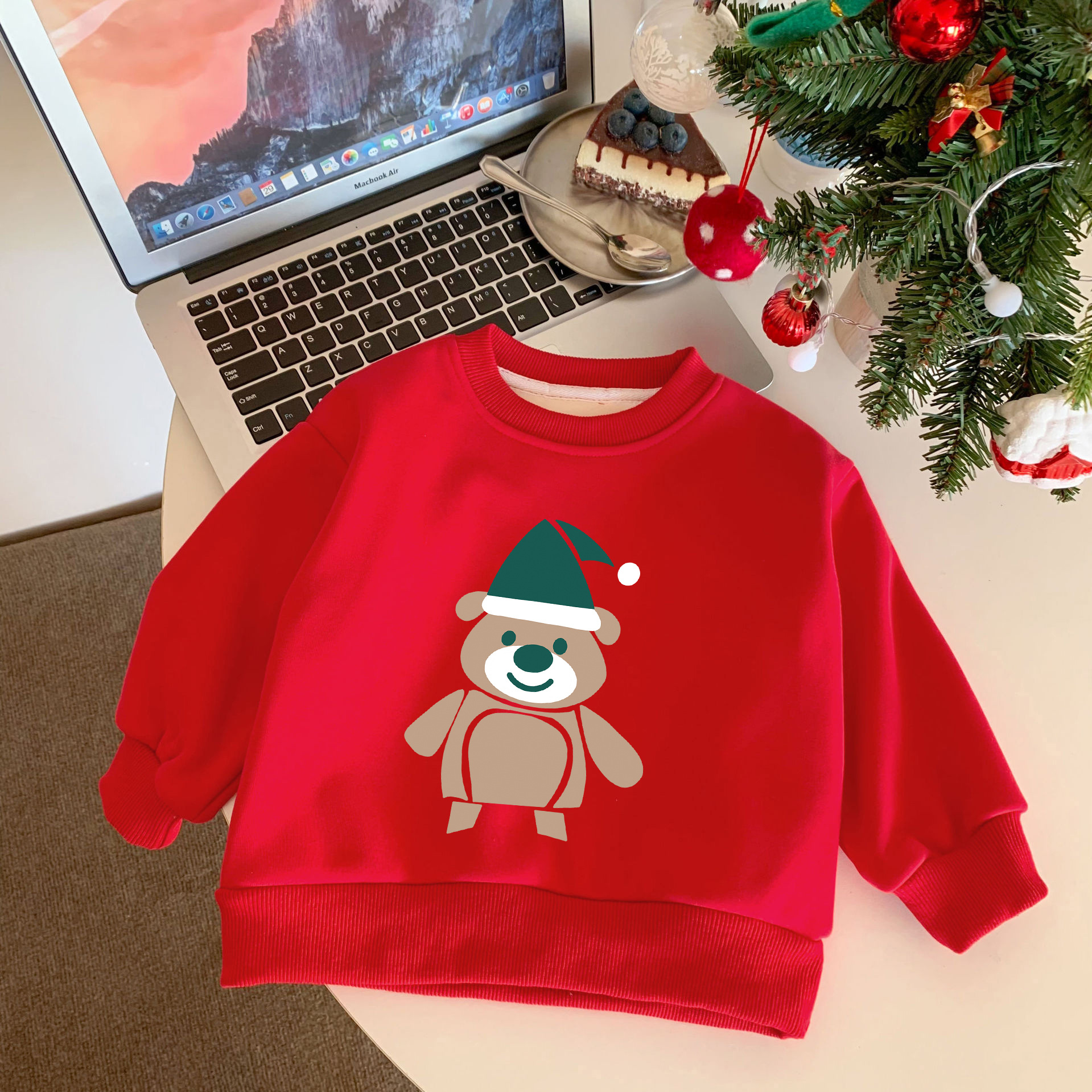 儿童圣诞节套装冬装女宝宝加绒加厚卫衣上衣外出保暖童装冬款