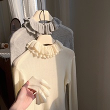 法式温柔花边荷叶领女装女春款柔软细腻修身显瘦长袖针织衫打底