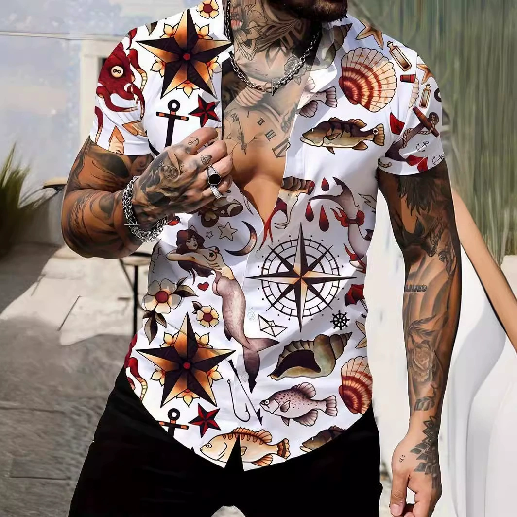 2023 Летняя 3D цифровая рубашка с принтом для дизайна принта Мужская повседневная рубашка с короткими рукавами