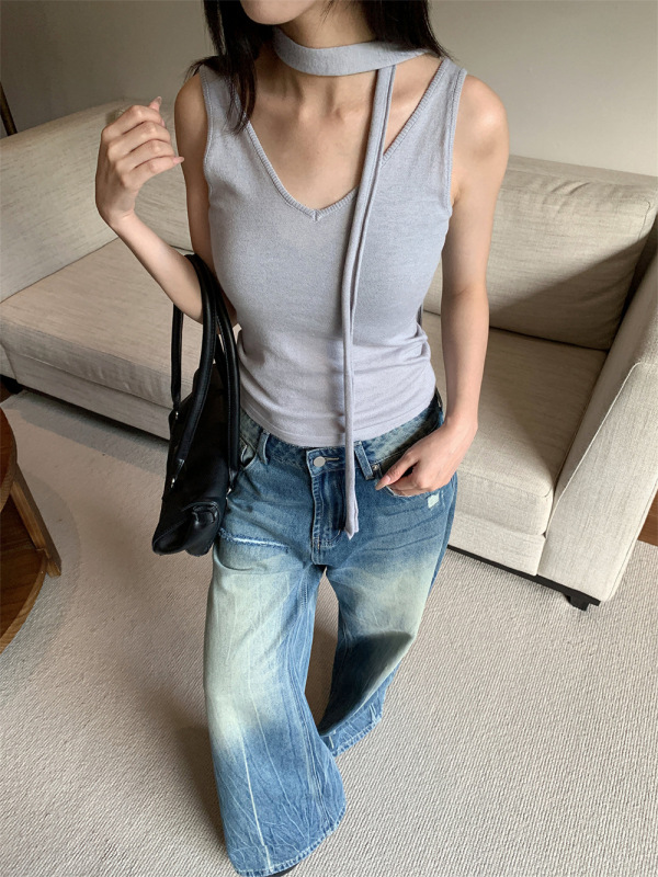 誉一新款2025秋季个性扎染条纹牛仔裤女设计感割破阔腿裤女cy1283|undefined