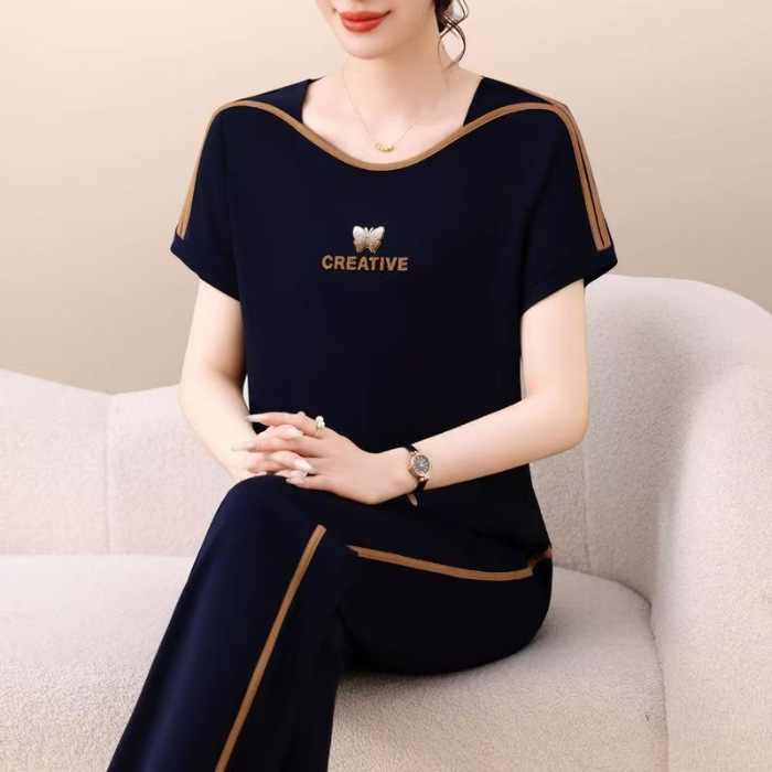 Middle-Aged and Elderly Noble Sports Suit Women's Summer 2025 New Age-Reducing Style Mother's Short-Sleeved Casual Wear Two-Piece Set