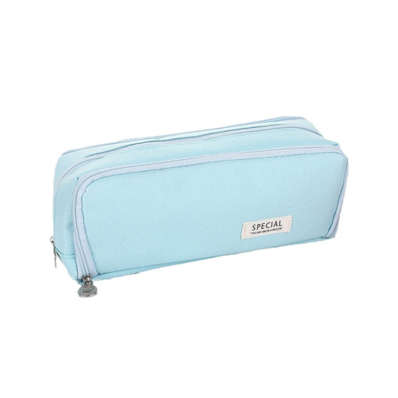 Simple style double window pencil case student multi-functional storage pencil case large capacity portable Oxford cloth stationery bag