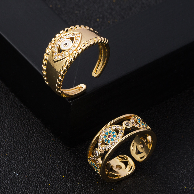 Fashion Copper Gold-plated Micro-inlaid Zircon Devil's Eye Opening Adjustable Ring display picture 2