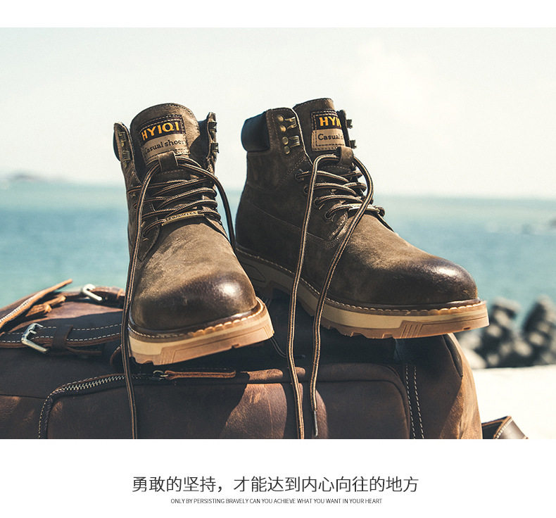 Giày bốt Martin nam da heo lót lông giữ ấm, cổ vừa, đế cao su chống trượt — 79711-R lót nhung kaki, Màu Kaki 79711 chi tiết 12
