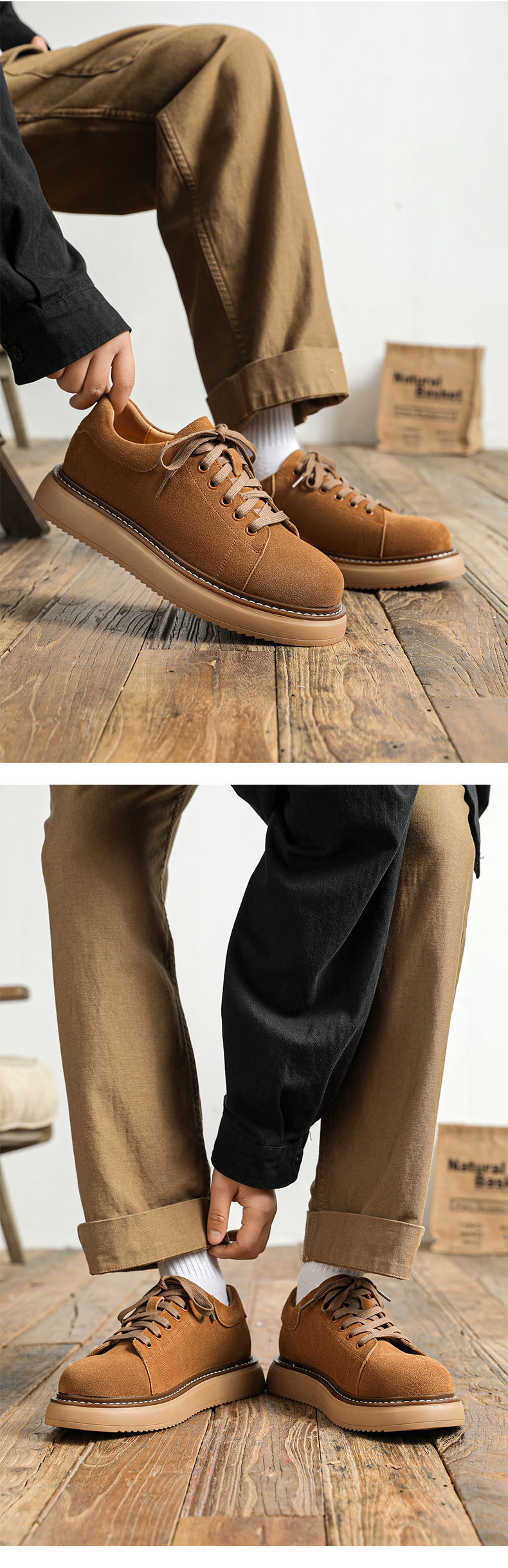 Men's Genuine Suede Leather Desert Boots Raised Casual Shoes_voghion.com