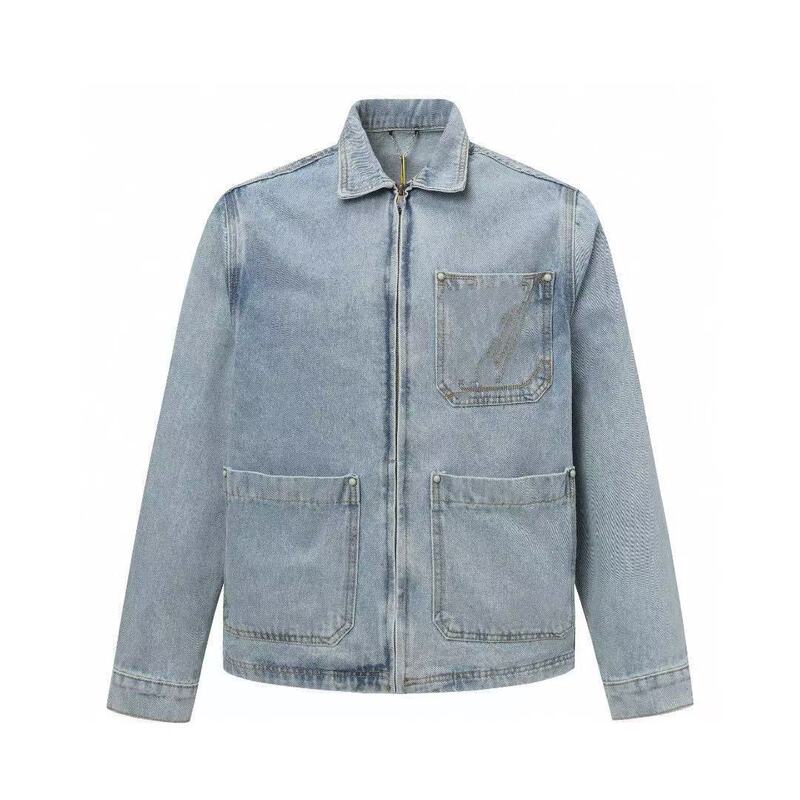 High-End Independent Men's and Women's Chest Cut Out Embroidered Logo Washed Distressed Denim Jacket Loose Daily Wear High-End Independent Men's and Women's Chest Cut Out Embroidered Logo Washed Distressed Denim Jacket Loose Daily Wear