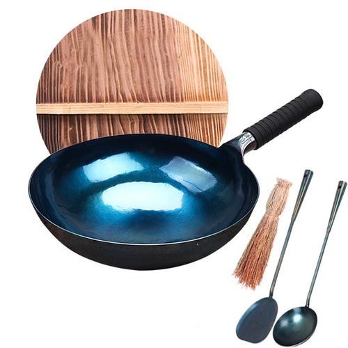 Factory supplies hand-forged iron pot, traditional old-fashioned cooking pot, household uncoated non-stick pot, Zhangqiu mirror style iron pot