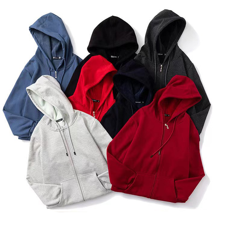 Sudadera con capucha para hombre de talla grande Otoño e Invierno color sólido forro polar con capucha cremallera suéter europeo y americano sudadera deportiva suelta moda masculina