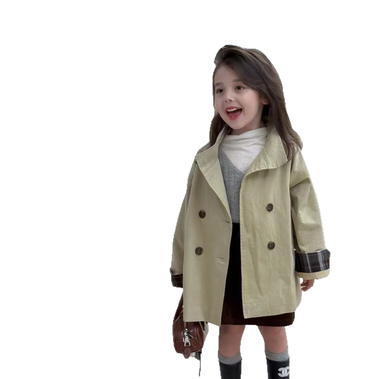 Capa de ventana de niñas 26 nuevo otoño para niños doble botón británico con solapa de ventana
