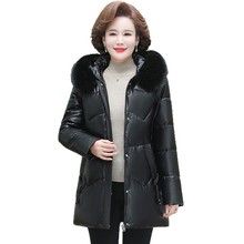 中老年女装加厚皮衣棉衣新款妈妈装羽绒棉棉服大毛领连帽上衣外套