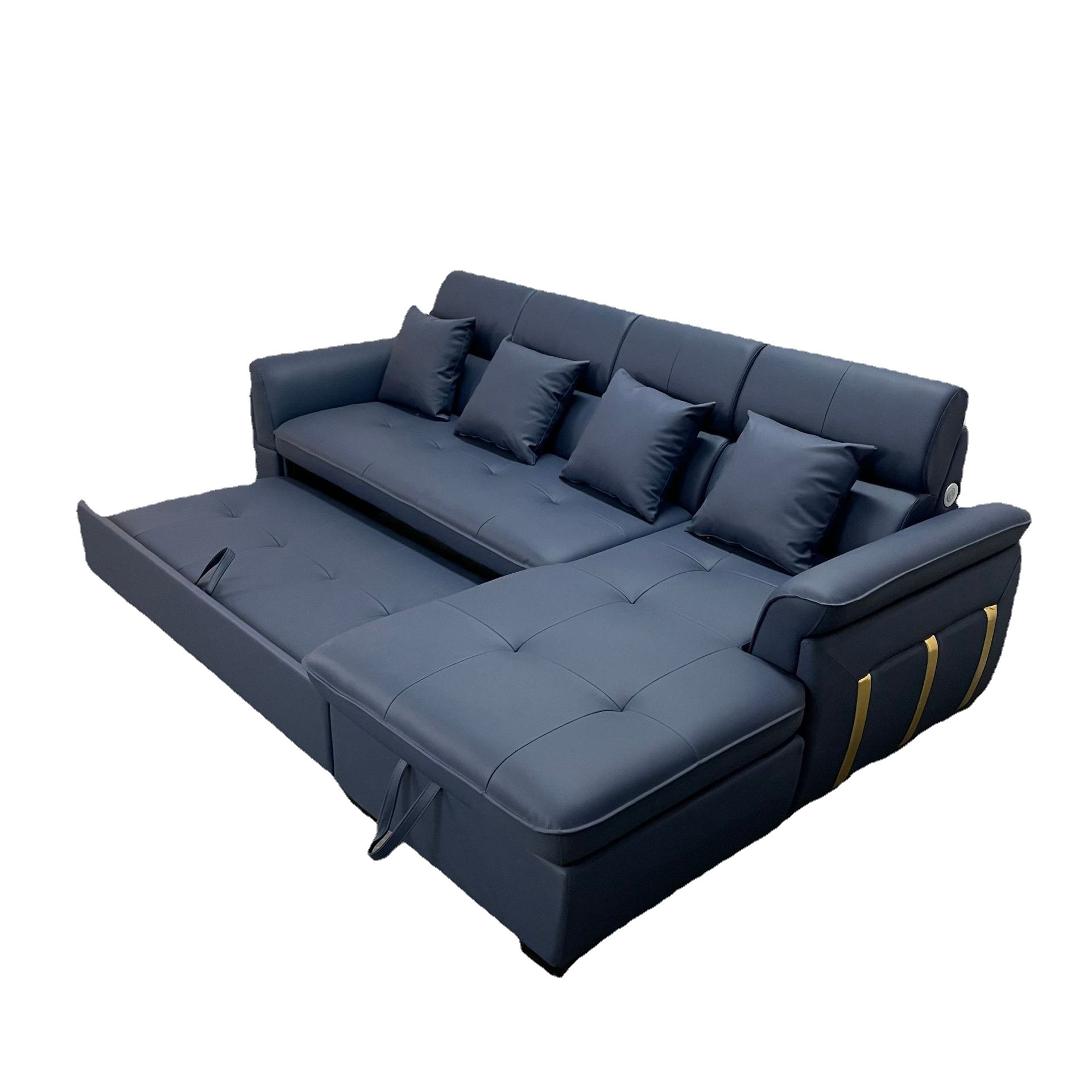 Sofá multifuncional de pequeño hogar con esquina de sala de estar en forma de L, sofá cama de doble uso con arte de cuero y almacenamiento combinado