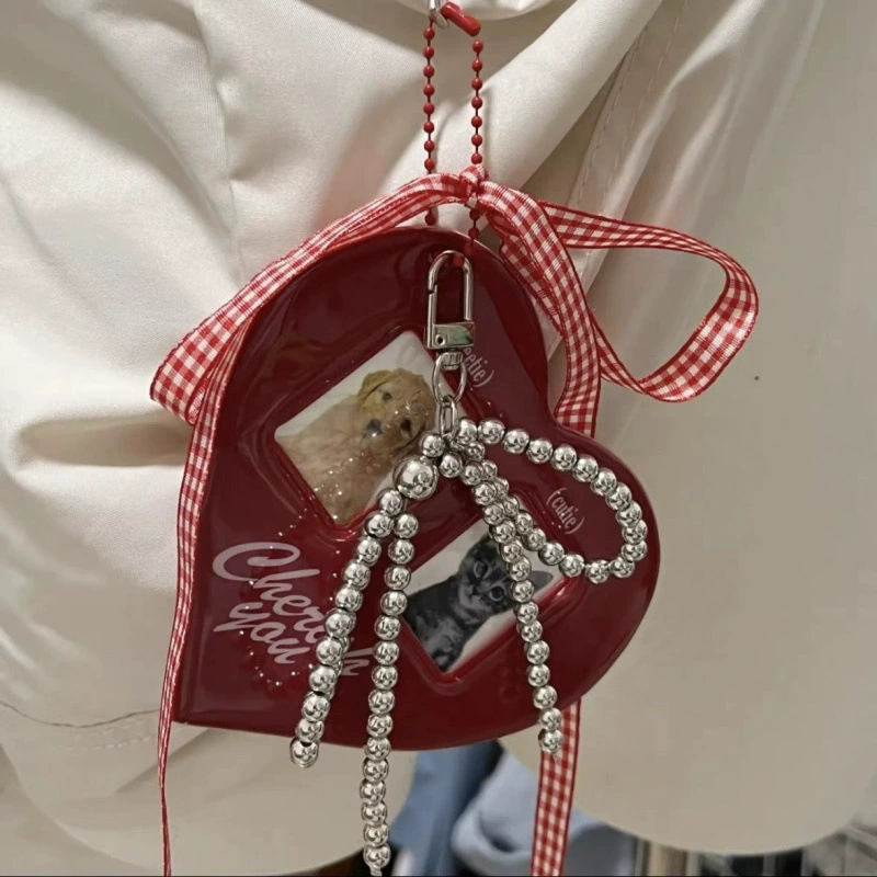 Красная клетчатая пара, держатель для карт с сердечком, подвеска с бантом, дисплей для карт, набор для хранения фото наклеек Bestie, бесплатная доставка