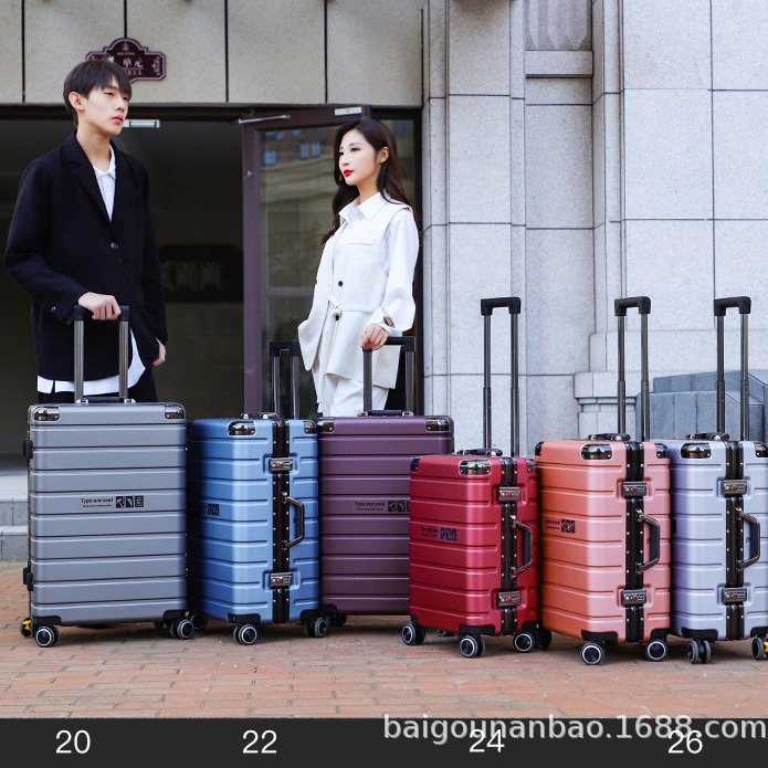 Una pieza de caja trolley con marco de aluminio, maleta con rueda universal, caja de contraseña de carga resistente a los arañazos para mujer de 24 pulgadas, portavasos