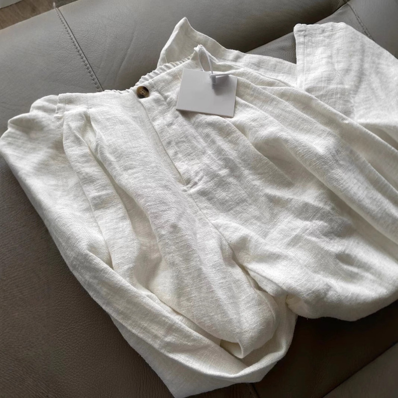 Guangzhou thirteen lines of high-volume explosions ~ comes with a sense of relaxation! White cotton and linen wide-leg trousers for summer outdoor wear