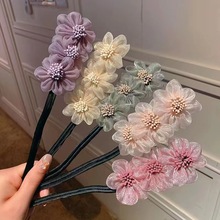 欧根纱花朵盘发器丸子头饰百变蓬松花苞头发带女懒人扎发神器发卡