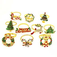 アマゾンの爆発的なクリスマスの鹿のナプキンは木のヘラジカのナプキンのリングの鈴のナプキンの輪の金属の口の輪の卸売りを掛けます。