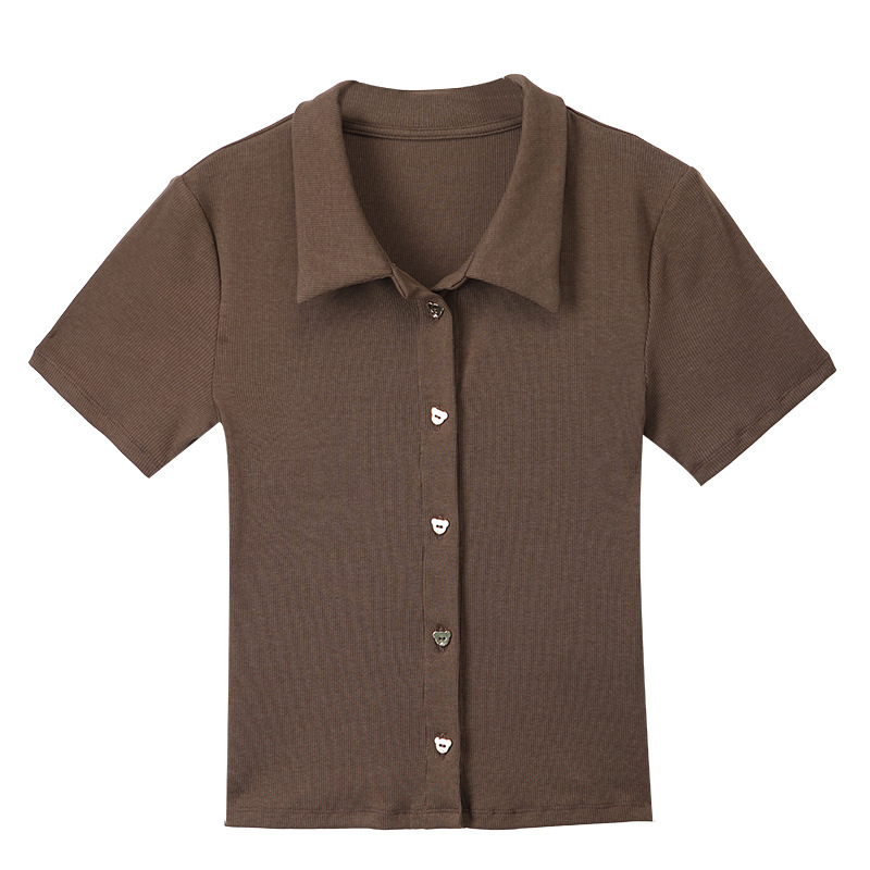 CANVAUS ropa de mujer nuevo color puro simple camisa de polo delgada de manga corta Camiseta de mujer BM estilo solapa adelgazar Top Ahora