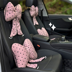 車のヘッドレストの首の枕の車載の快適なシートの枕の腰の枕のかわいい波の点の蝶結びの女子学生の車内の枕