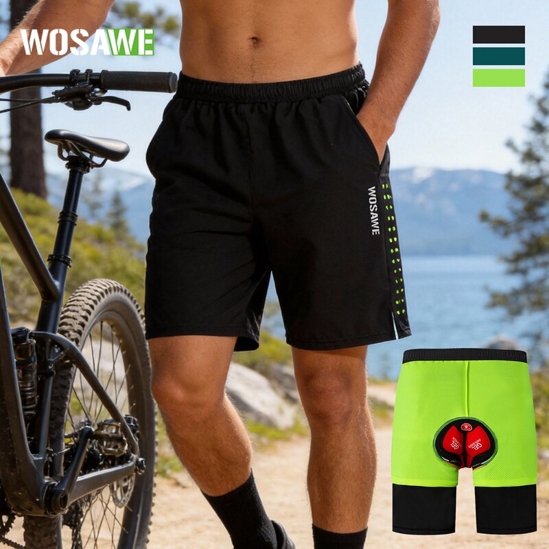 Wosawe Spring and Summer Mountain Cross-Country Cycling Shorts Two-In-One Downhill Cycling Pants Loose Casual Sports Pants