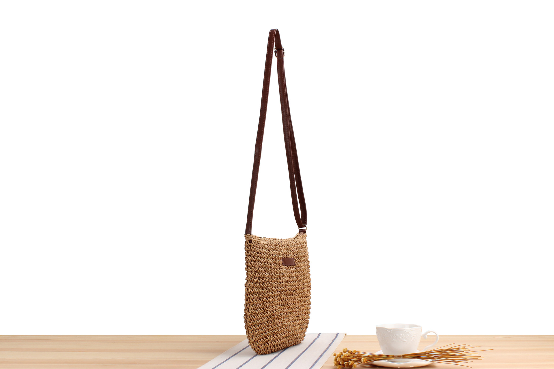Solid Color Pattern Women's Small Spring&summer Straw Solid Color Vacation Square Zipper Straw Bag