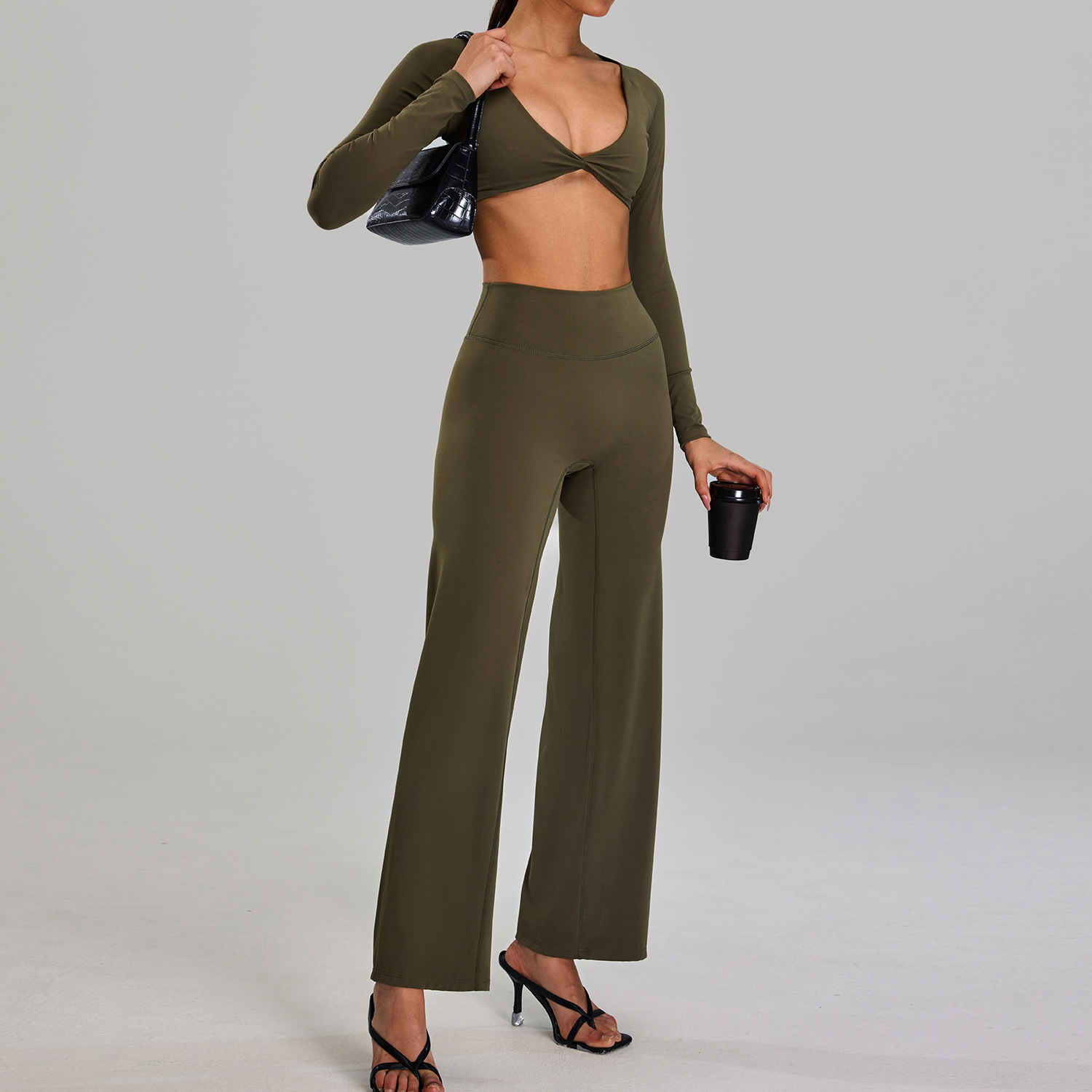 Traje deportivo de alta intensidad europeo y americano, correr al aire libre, ropa de fitness desnuda, cintura alta delgada, ropa de yoga de cinco piezas