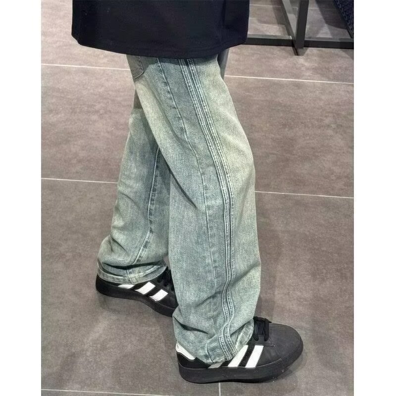 American Retro Jeans Men's Autumn and Winter Trendy Brand Yellow Mud Pants European and American High Street Straight Loose Wide Leg Pants bf