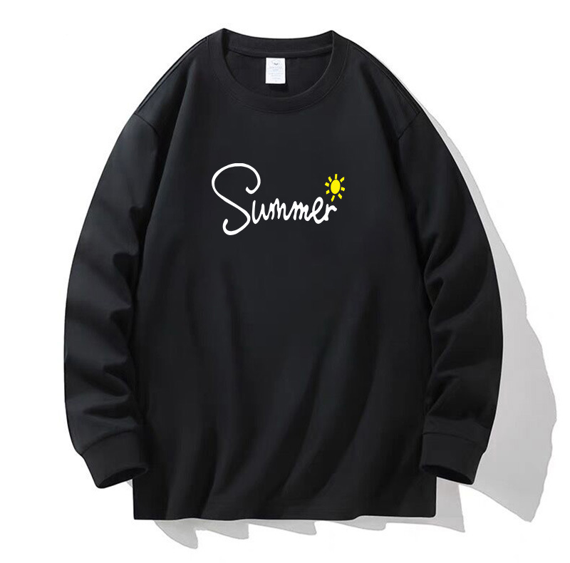 100% algodón pesado de alta calidad 230g de otoño camiseta de manga larga de cuello redondo negro camiseta de base suelta camiseta de mujer