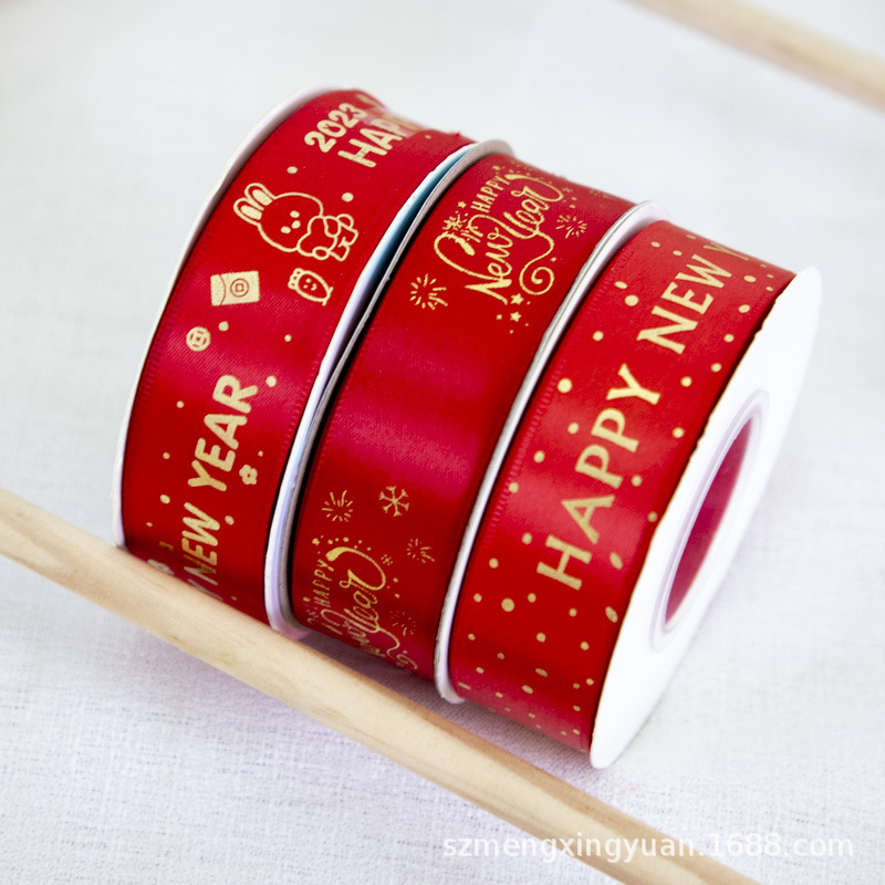 Rojo Oro 2/2,5 cm de ancho festivo Día de Año Nuevo regalo de Año Nuevo caja de regalo de embalaje cinta decorativa lazo