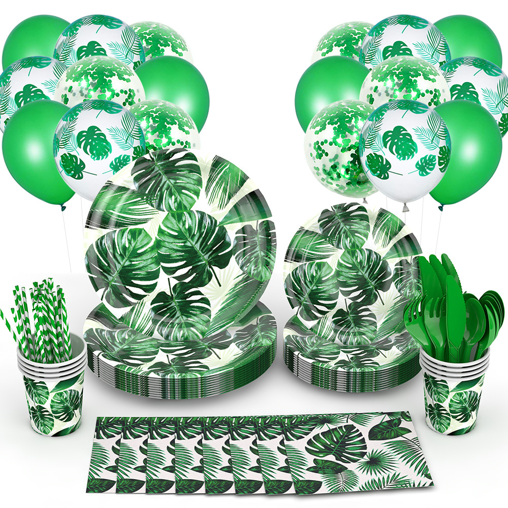 En stock Hawaii decoración del partido arreglo tortuga hoja de papel desechable placa tejido mantel decoración traje