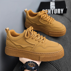 小麥色男鞋春秋2024新款潮流百搭休閒板鞋青少年厚底增高運動潮鞋