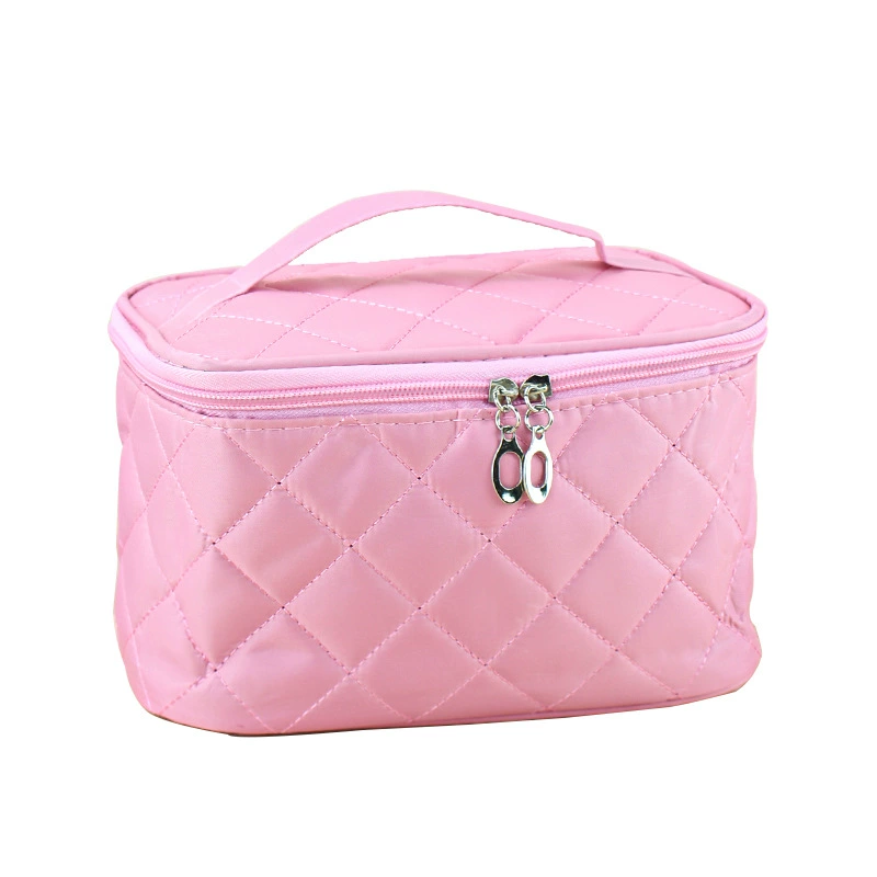 Cosmetic Bag, Large Handheld Organizer, Diamond-Quilted Makeup Case, Foldable Handle