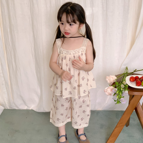 Ladie's Korean Style Floral Tank Top Set Summer Outfit New Casual Cool Soft Homecoming Set Baby 2-Piece Set