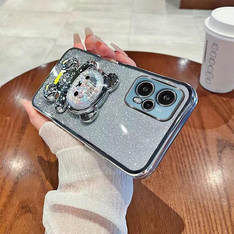 Casual Electroplated Glitter Suitable for Samsung S25/24Ultra Bear Stand A53/54 Couple A73 Mobile Phone Case Trend