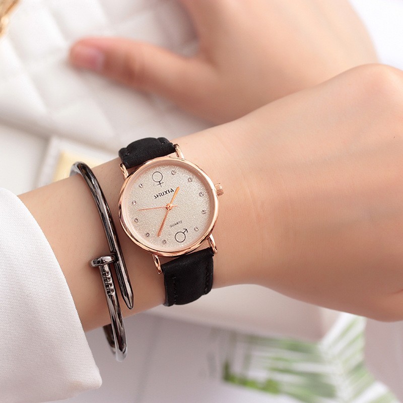 Watches for Men and Women, High School Students, Couples, Korean Style, Simple and Trendy, Men's Watch, Trendy Women's Leather Strap, Best Friend Quartz Watch, Leather Strap Model
