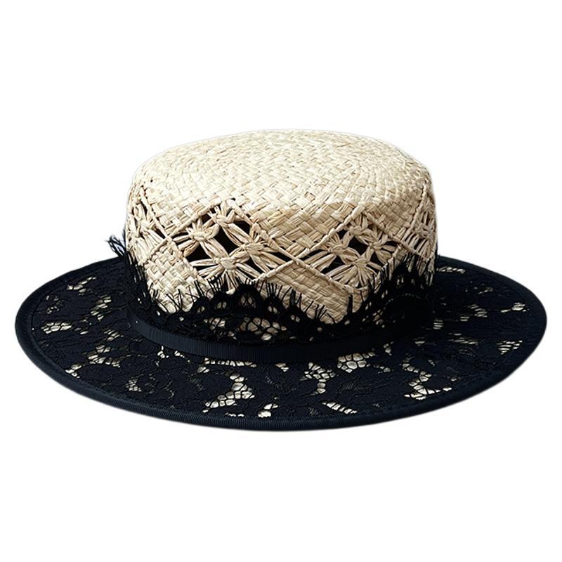 Hepburn Style Women's Raffia Straw Hat, Vintage Sun Protection_voghion.com