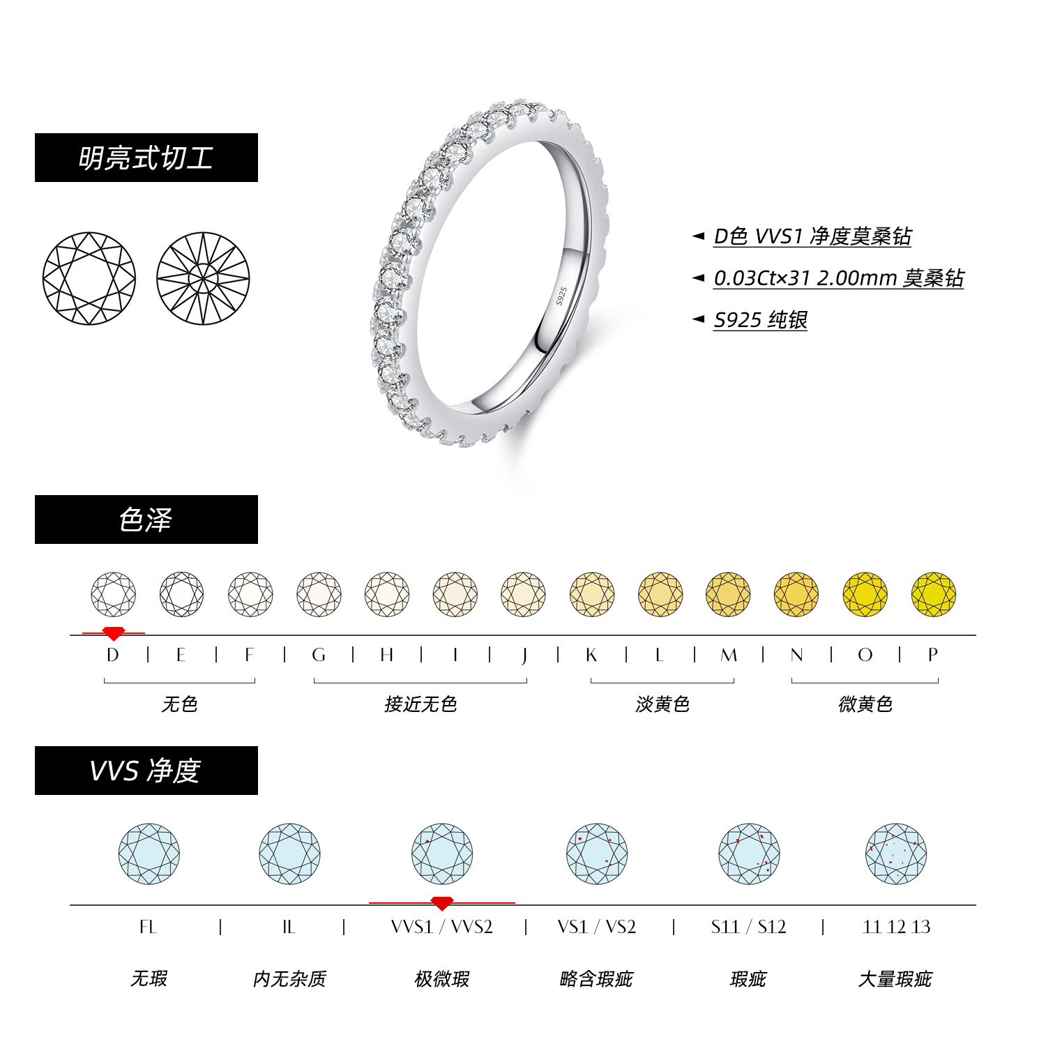 MODIAN摩典莫桑ドリルs925純銀軽豪華高級感排ドリル指輪女性ins風畳戴風指輪