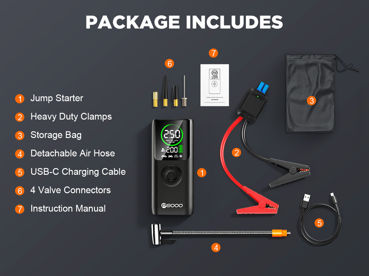 Amazon Car Emergency Jump Starter and Air Compressor All-in-One Device for Vehicle Emergency Multi-Function Power Bank and Air Pump