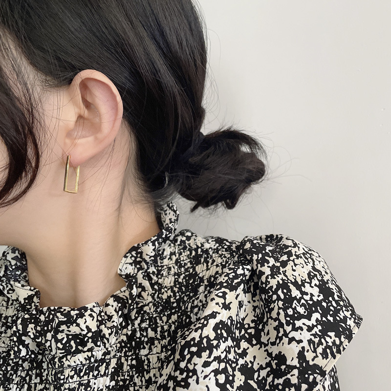 Stone-Free Inlay Material Earrings Classification 18K Gold Plated 925 Sterling Silver Rectangle Stone-Free Casual Earrings For Women'S
