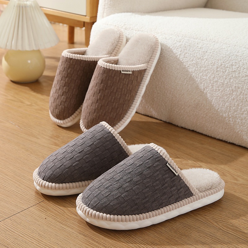 Zapatillas de algodón para hombres invierno cálido interior antideslizante felpa hogar engrosado inferior Otoño e Invierno zapatillas hombres más tamaño