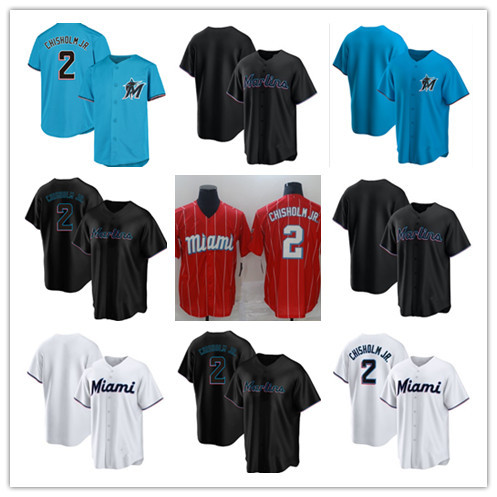 Embroidered Jersey Baseball Suit Marlins 2 Miami Marlins Chisholm Jr. Jersey