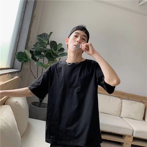 Men's 2025 Short Sleeve T-Shirt, Trendy Brand, Instagram Style, Harajuku Fashion, Loose, Hong Kong Style, Simple and Versatile, Five-Button Cuff