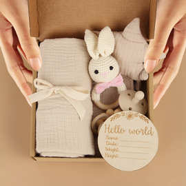 婴儿安抚礼盒套装新生儿出生礼盒可啃咬动物摇铃玩具伴手礼满月礼
