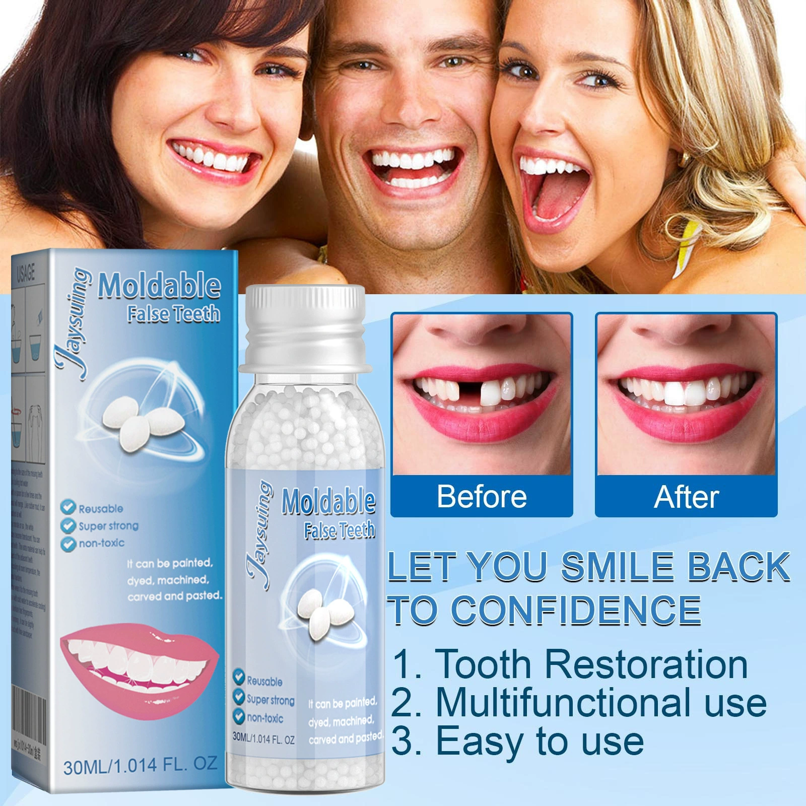 Гель для моделирования зубов Jaysuing для кино- и телевизионного макияжа, временные протезы для маскировки кариеса и заполнения зазоров между зубами.