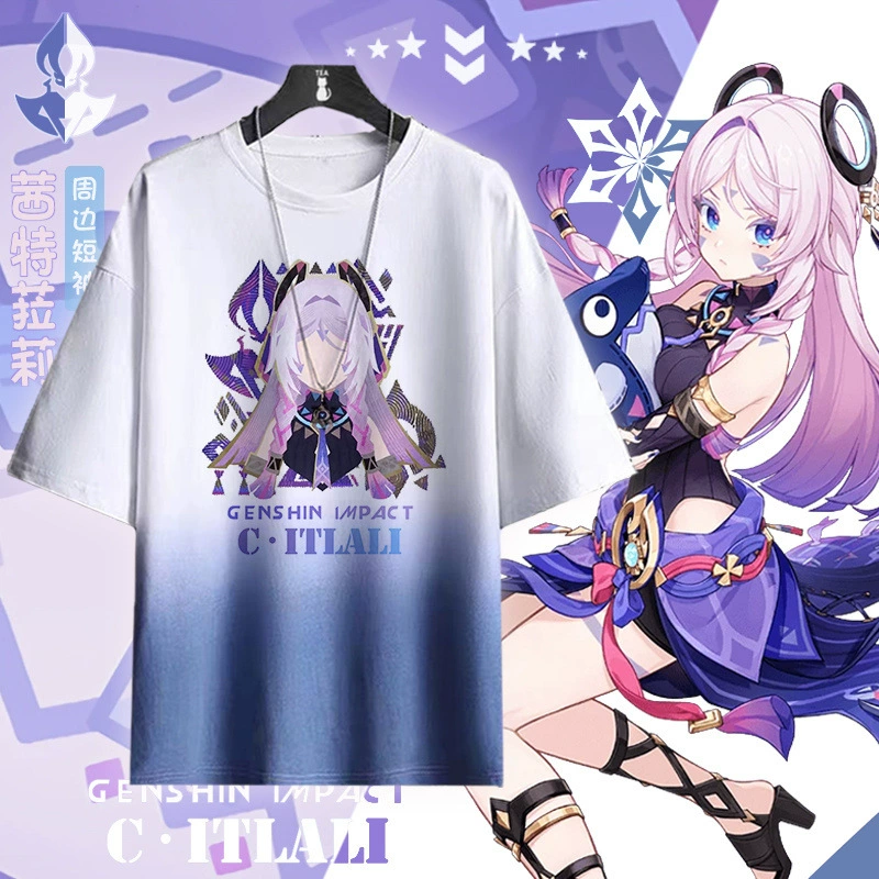 Футболка Cite Lali с короткими рукавами для студентов мужского пола и подростков, товары Genshin Impact, универсальный топ Mawika, модная мужская одежда.