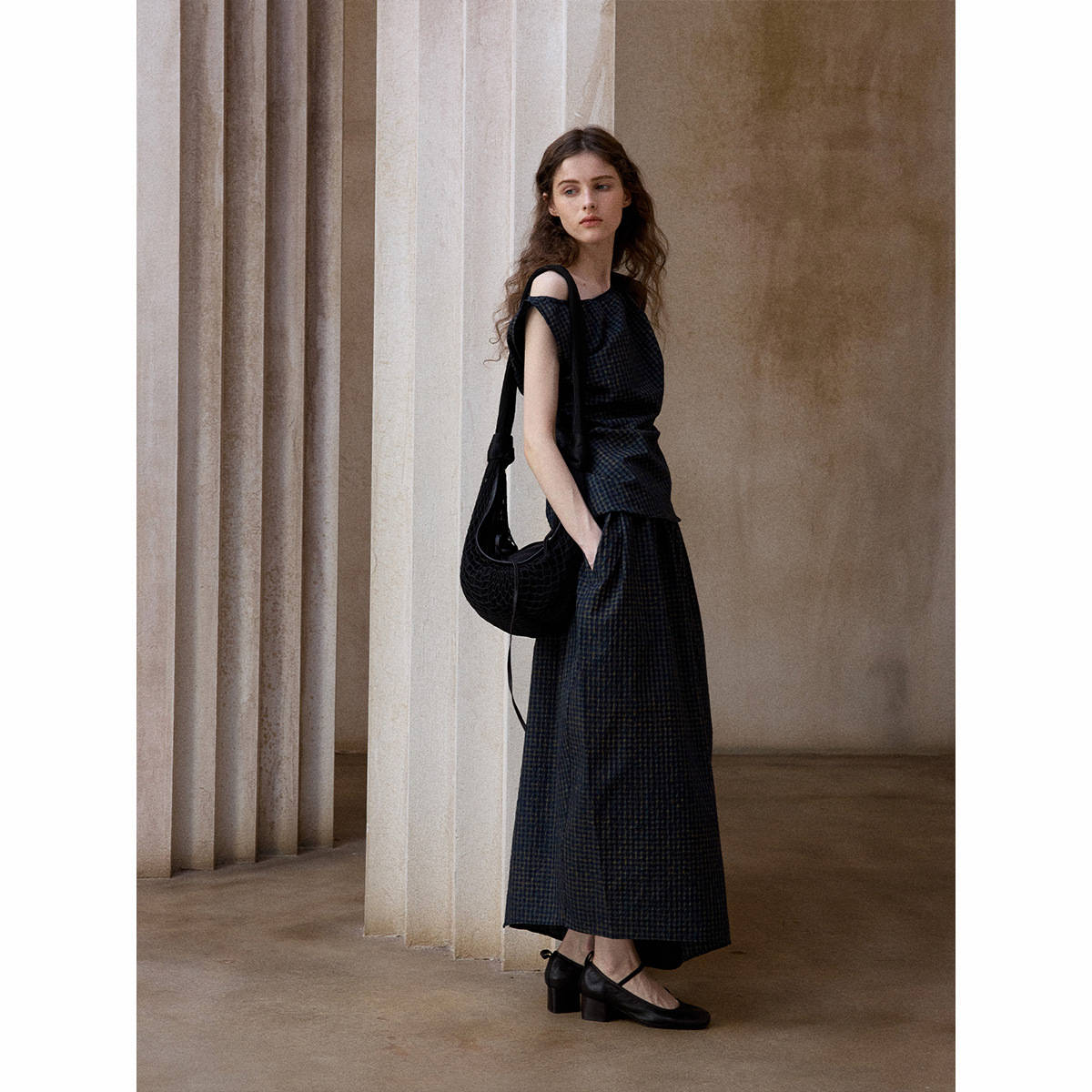 [Try a Few] Irregular Natural Contrast Stripesd Bubble Plaid Casual Work Clothing Flap Pocket Pants Bud Skirt M8851