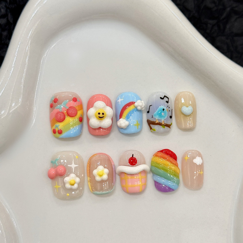 [Children's Fun] three-dimensional cartoon dopamine cute carved nail art cute cartoon boutique hand-worn armor wholesale