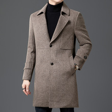 2025冬装西装领双面羊毛呢大衣男士中长款英伦风白鹅绒潮流外套男