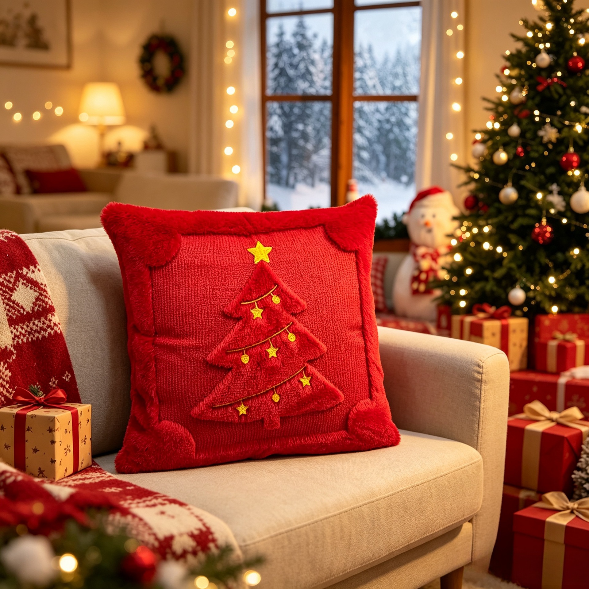 Amazon Weihnachts-Kissenbezug gesteppt kreativ Feiertagsatmosphäre Plüsch-Dekokissen Wohnzimmer Sofa Schlafzimmer Rückenkissen