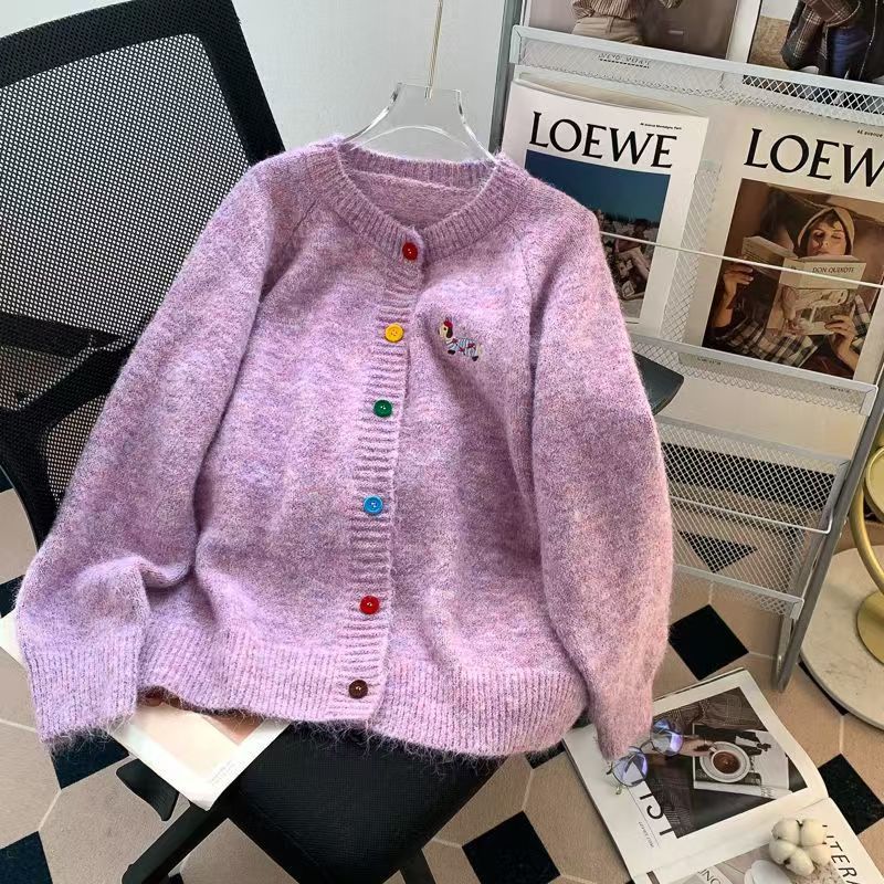 24 invierno Puyuan estilo coreano de cuello redondo bordado cardigan de punto con 2024 nuevo otoño invierno exterior image 9